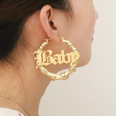 China CLASSIC Hiphop 30mm-100mm Custom Name Letter Exaggerate Circle Bamboo Earrings Customize Name Earring Circle Earrings Big Earrings Jewelry Gift for sale