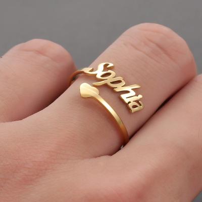 China Open Finger Ring For Wedding Party Jewelry Ring Women Finger Ring Personalized Fashion Stainless Steel Name TRENDY Heart Letter for sale