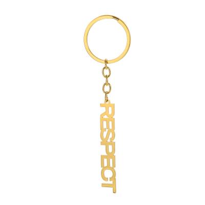 China Trendy Custom Jewelry 18K Gold Stainless Steel Key Chain Respect Keychains Personalized Decoration Gift Inspirational Jewelry Wholesale for sale