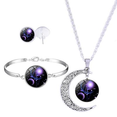 China Factory Direct Alloy Planet Necklace Set Lucky Statement Necklace Earring Bangle Bracelet Set for sale