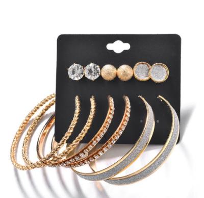 China ALLOY fashion 6pairs stud and circle earrings set with crystal and alloy minimalist post earring set for sale