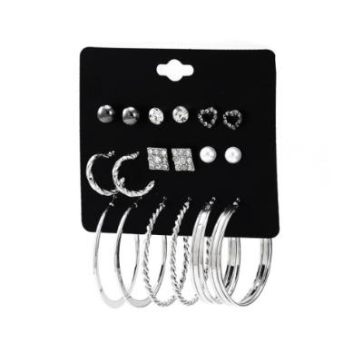 China Fashion Elegant Multiple 9 Pair Stud And Big Circle Earring Set For Women Jewelry for sale