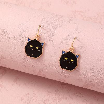 China Wholesale Cute Jewelry Skeleton Cat Enamel Drop Dangle Earrings Black Bat Ghost Halloween Fashionable Personality Hiphop Earrings 2021 for sale