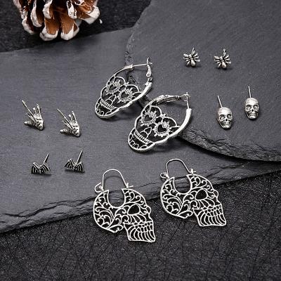 China Hot Selling Hiphop Personality Earrings Set 6pairs/set Skull Head Spider Bat Skeleton Hands Stud Earrings Halloween Gift for sale