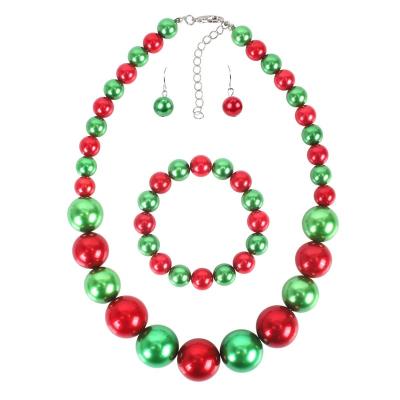 China TRENDY Hot Selling Christmas Jewelry Chunky Green Red White Color Gift Beads Earrings Bracelet Necklace Jewelry Set For Women Gift for sale