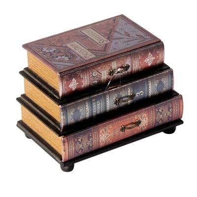 China Fashionable Home Decor Handmade Ornament Book Form 3 Layers Antique Jewelry Gift Box Organizer Holder Case for sale