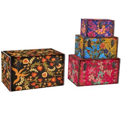 China Viable Set 4 Floral Rectangular Creative Decoration Multicolor MDF Box With Canvas Printing Storage Trunk Wooden Box for sale