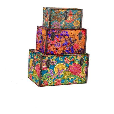 China Viable Set 4 Floral Rectangular Creative Decoration Storage Trunk Wooden Box for sale