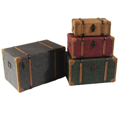 China 2020 Handmade Highly Durable Home Decoration Vintage Rectangle MDF Trunk With Leather With Wooden Storage 4 Trunk Bar Set for sale