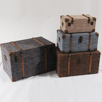 China 2020 Sustainable Hot Selling Vintage Home Decoration Rectangle Wooden Base PU With Wooden Bar Set Of Storage 4 Trunk for sale