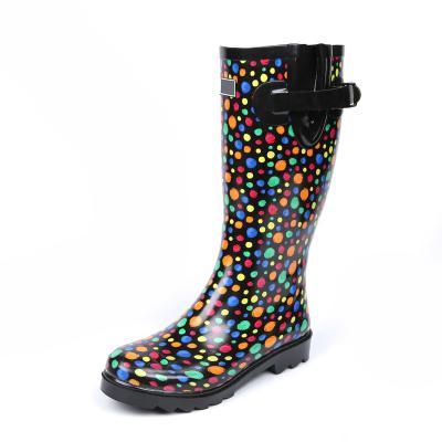 China Anti-slip Waterproof Rubber Rain Boots Ladybug Ladies Printed Fancy Winter Custom Gumboot for Women for sale