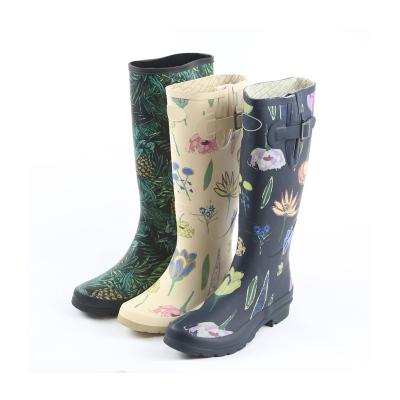 China Fashion Trend Style Printed Dripdrop Women Waterproof Anti Slip Knee Rain Boots Wholesale Rubber Shoes for sale