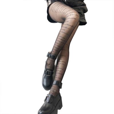 China Sexy Net OEM Letter Print Pantyhose Mesh Black Breathable Tights for sale