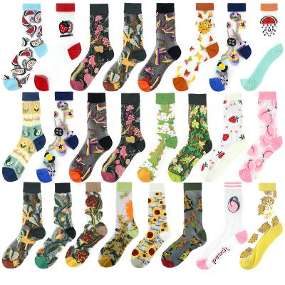 China Fashion Breathable Flower Socks Custom Colored Socks Embroidered Glass Silk Socks Women for sale