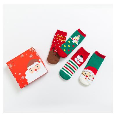 China Winter Happy Breathable Warm Fluffy Cartoon Cute Christmas Box Socks Kids Socks for sale