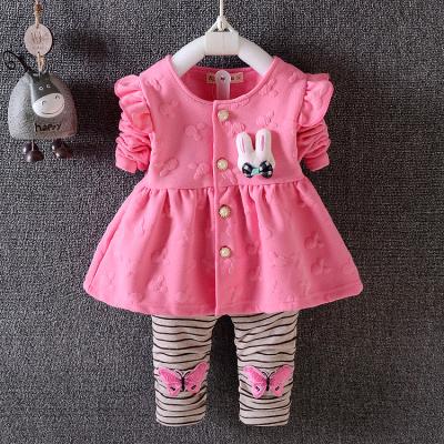 China Cute White Cartoon Rabbit Kids 2pcs Long Sleeves Korean Children's Clothing Baby Set Wholesale for sale