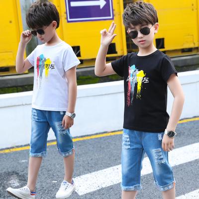 China 2020 New Design Print T-shirt and Jeans Pants 2pcs Kids Baby Boy Casual Clothing Sets for sale