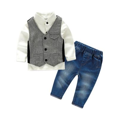 China 2019 New Autumn British Style 3pcs Waistcoat Jeans Casual Baby Boy Children Clothing Sets for sale