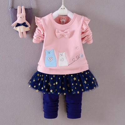 China European Cat 2pcs 6M-3T Long Sleeves Children's Clothing Girls Kids Dress Cute Baby Set for sale