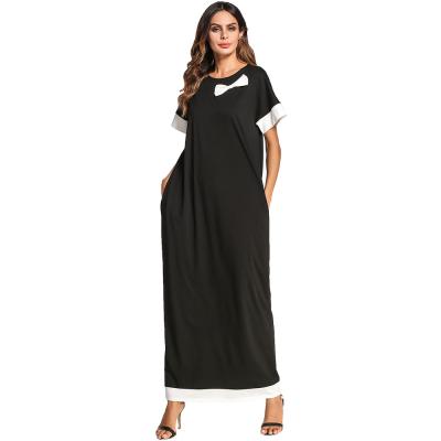 China Fashion Lady Anti-Static Cotton Embroidery Oversize Clothes Women Black Long Casual Dress for sale