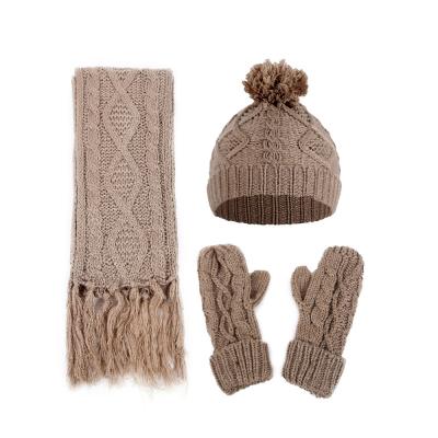 China Comfortable Women's 2019 Winter Knitted Hat Stripes Twist Hat Scarf Glove Sets for sale