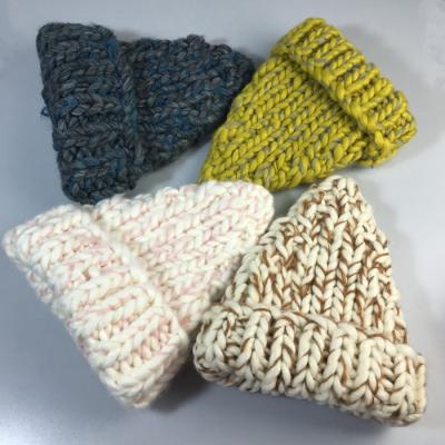 China Thick line of pure hand knitting soft feeling wool Beanie Lady Hat autumn and winter wool blend color for sale