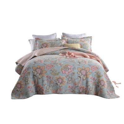 China Anti-static Colorful Flowers Printed Comfortable Design Machine Washable Queen Size Bedding Three Piece Set for sale