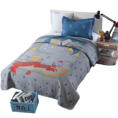 China Knight Cartoon Pattern Folded 100% Cotton Suitable For Boys Children's Bed Three Piece Set for sale