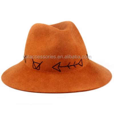 China 100% Felt Hat, Orange Color Wool Felt Hat Picture Ladies Hat With Special Design Trimming for sale