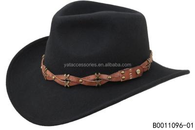 China Picture 100% wool waterproof handmade felted hats, men cowboy hats with brown color band good quality for brand hats for sale