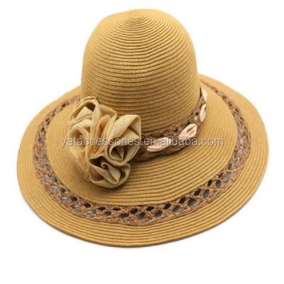 China 2018 New Design Women's Sun Lady Image Summer Beach Outdoor Paper Straw Hat And Hats With Flower for sale