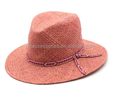 China Image 2018 Summer Women High Quality Outdoor Wide Brim Sun Beach Fedora Straw Hat In Pink Color for sale