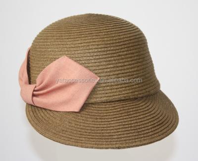 China Beautiful Girl's Summer Paper Braid Straw Hats Hats With Pink Bow Decoration for sale