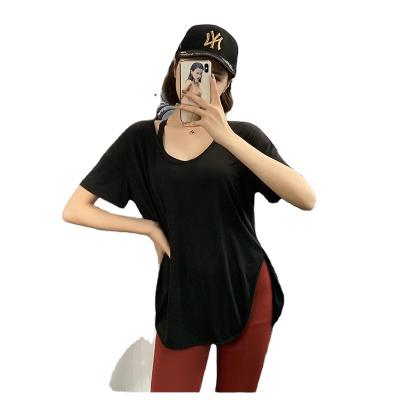 China 2023 Logo Sports Women Gym Wear Thin Breathable Custom Loose Short Sleeve Yoga Clothing Running Training Top for sale