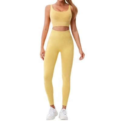 China 2023 New Gradient Sports Suit Breathable Seamless Waist Bra High Buttocks Yoga Set Lifting And Workout Sets Fitness Pants for sale