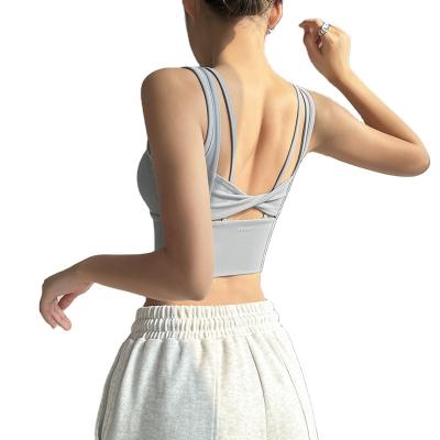 China 2023 Fashion Breathable Single Shoulder Outwear Gym Running For Fitness Sexy Le Shoulder Halter Gym Yoga Support Br for sale