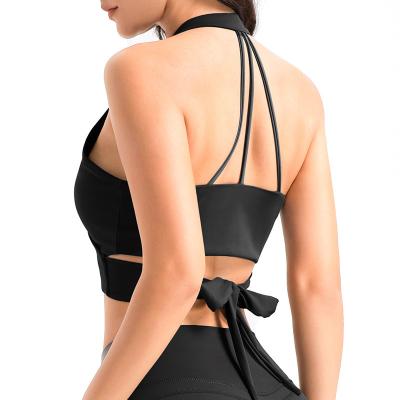 China Fashion 2023 Breathable Outwear Single Shoulder Halter Support Gym Workout Running For Fitness Sexy Yoga Bra for sale