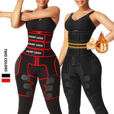 China Custom Antibacterial Custom Logo Fat Burning Tummy Control Neoprene Thigh Trimmer and 3 Straps Waist Trainer for sale