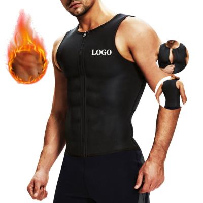 China Breathable Custom Men's Sweat Vest Waist Trainer Slimming Logo Front Zipper Neoprene Workout Tank Tops for sale