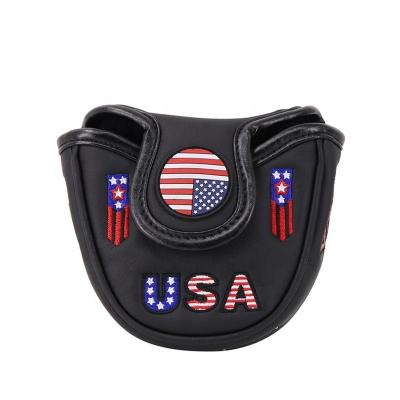 China Custom Fashion Black USA Golf Head Putter Cover With Magnetic Closure Blade Cover for sale