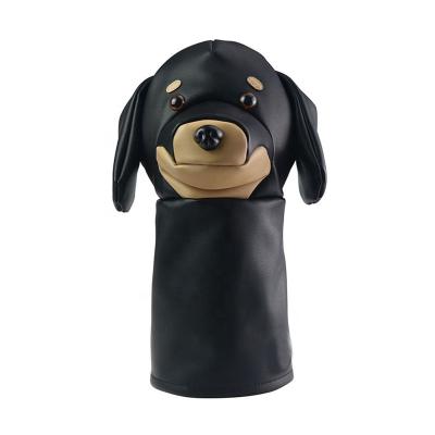 China Wholesale Cute Cartoon Black Dog Driver Golf Head Cover Leather Wooden Cover for sale