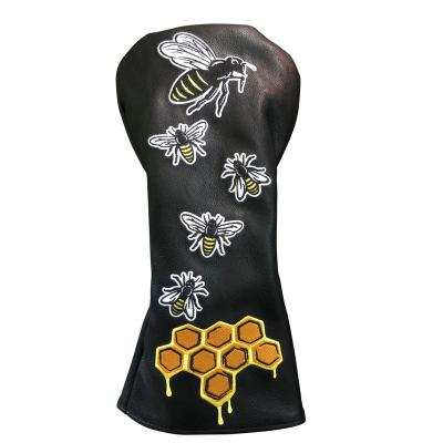 China Protect Brand Custom Wholesale Black Golf Clubs Embroidery PU Leather Golf Head Cover for sale