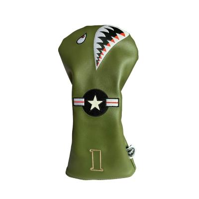 China Custom PU Shark Green Leather Golf Driver Head Cover 460cc for sale