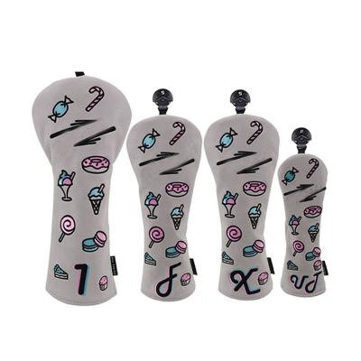 China Custom Embroidered Cute Cartoon Putter Golf Head Cover White Leather Wooden Driver for sale