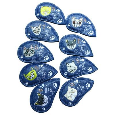 China Good quality blue cartoon embroid leather golf club iron head cover iron cover for sale