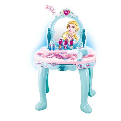 China Kids Makeup Table Princess Play Set Vanity Safe Material Table with Mirror Chair Make Up Light Props and Musical Sound Effects for Toddler for sale