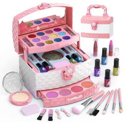 China Amazon Hot Items Real Makeup Girl Toys Kids Washable Make Up Kit Cosmetic Beauty Set Gift Eyeshadows Lipstick Base Liquid Nail Polish for sale