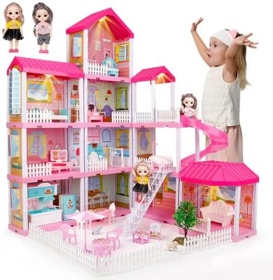 China Toy Dream Doll House Educational Toys Pretend Play Toddler Dollhouse Sets With 2 Dolls Furniture Accessories Creative Gift For Kids Girls for sale