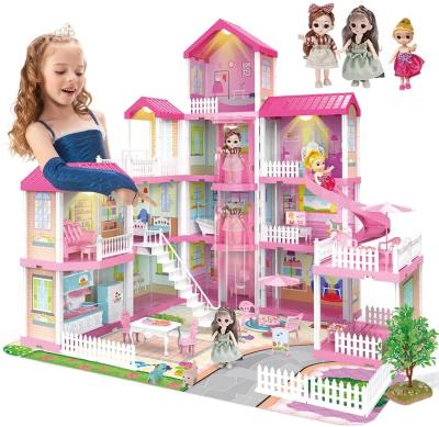 China Doll House 4 Floors Doll Rooms Battery Operated Furniture DIY 3D Dreamy My Lovely Big Toy Bedroom For Girls With Lights for sale