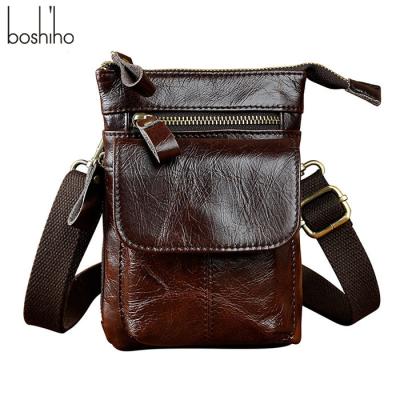 China Water Proof Boshiho Sports Waist Bag Genuine Leather Belt Bag Whip Men Vintage Leather Waist Bag for sale